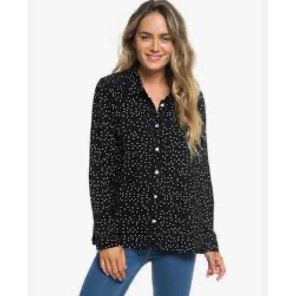 J. Jill Women Black Square Print Long Sleeve Blouse Size XL